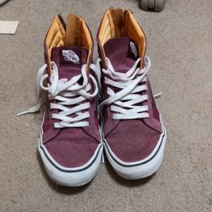 Vans hightops in maroon with orange inside: size 6